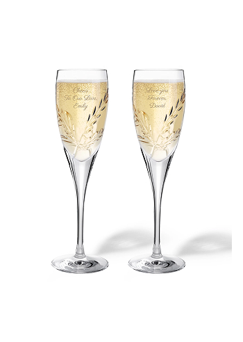 Engraved Vera Wang Crystal Leaf Flute Set