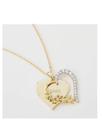 Engraved Gold Floral Heart Swing Necklace
