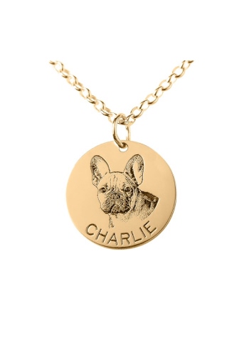 Personalized Antiqued Pet Portrait Necklace -Gold