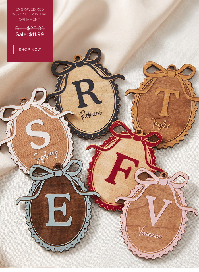Wood Bow Initial Ornament