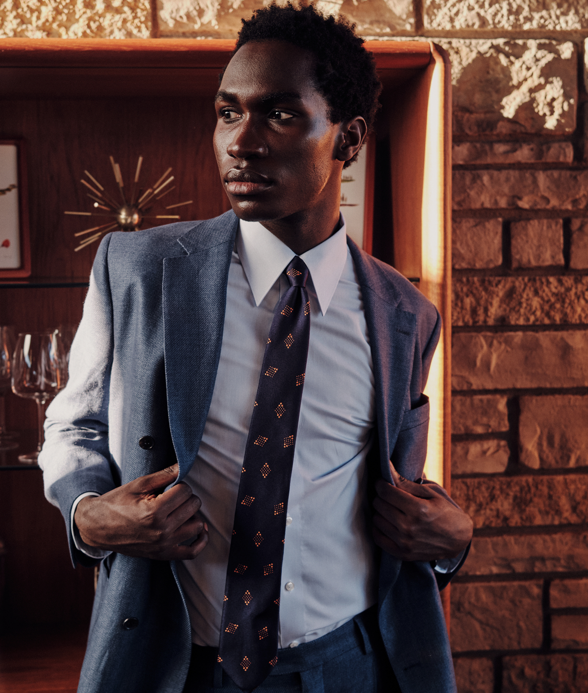 Shantung silk, intricate herringbone, and dimensional weaving create depth you can see and feel — the kind of details Italian craftsmanship is known for. Curious how Italian and American style differ and what makes these fabrics so special? Check out our conversation with a fabric vendor on getting it right