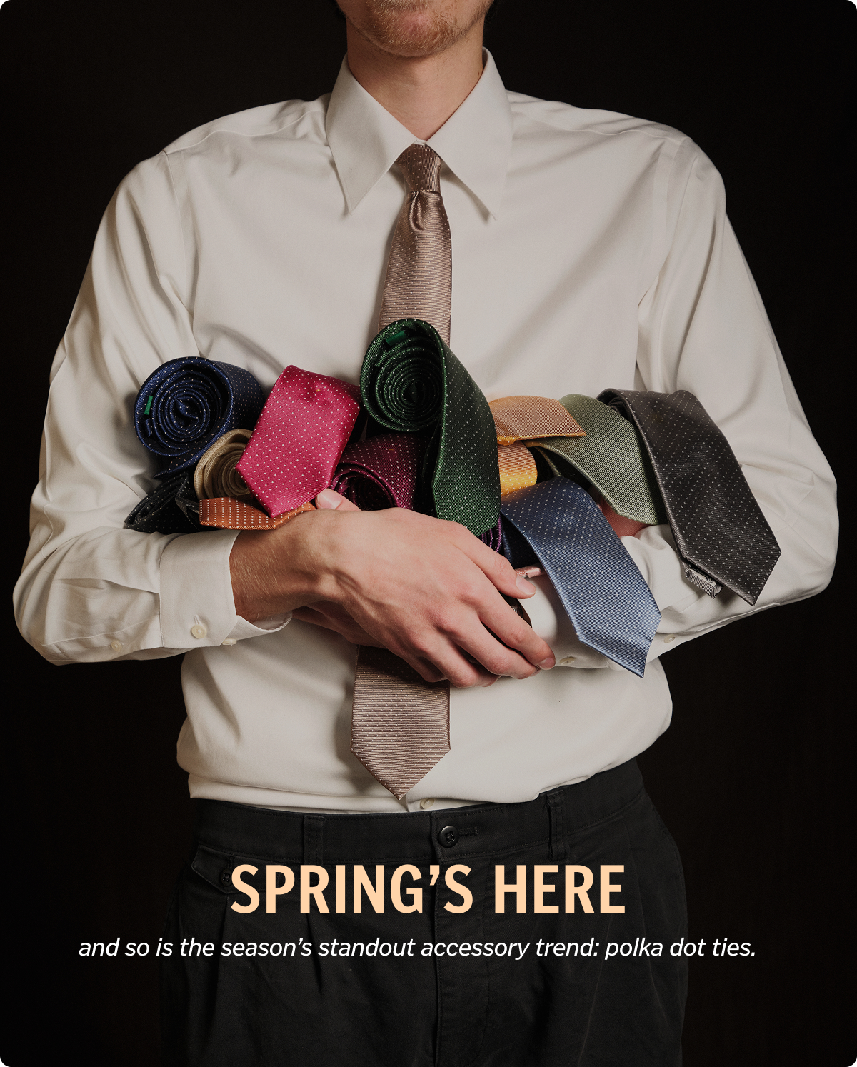 Spring’s here — and so is the season’s standout accessory trend: polka dot ties. 