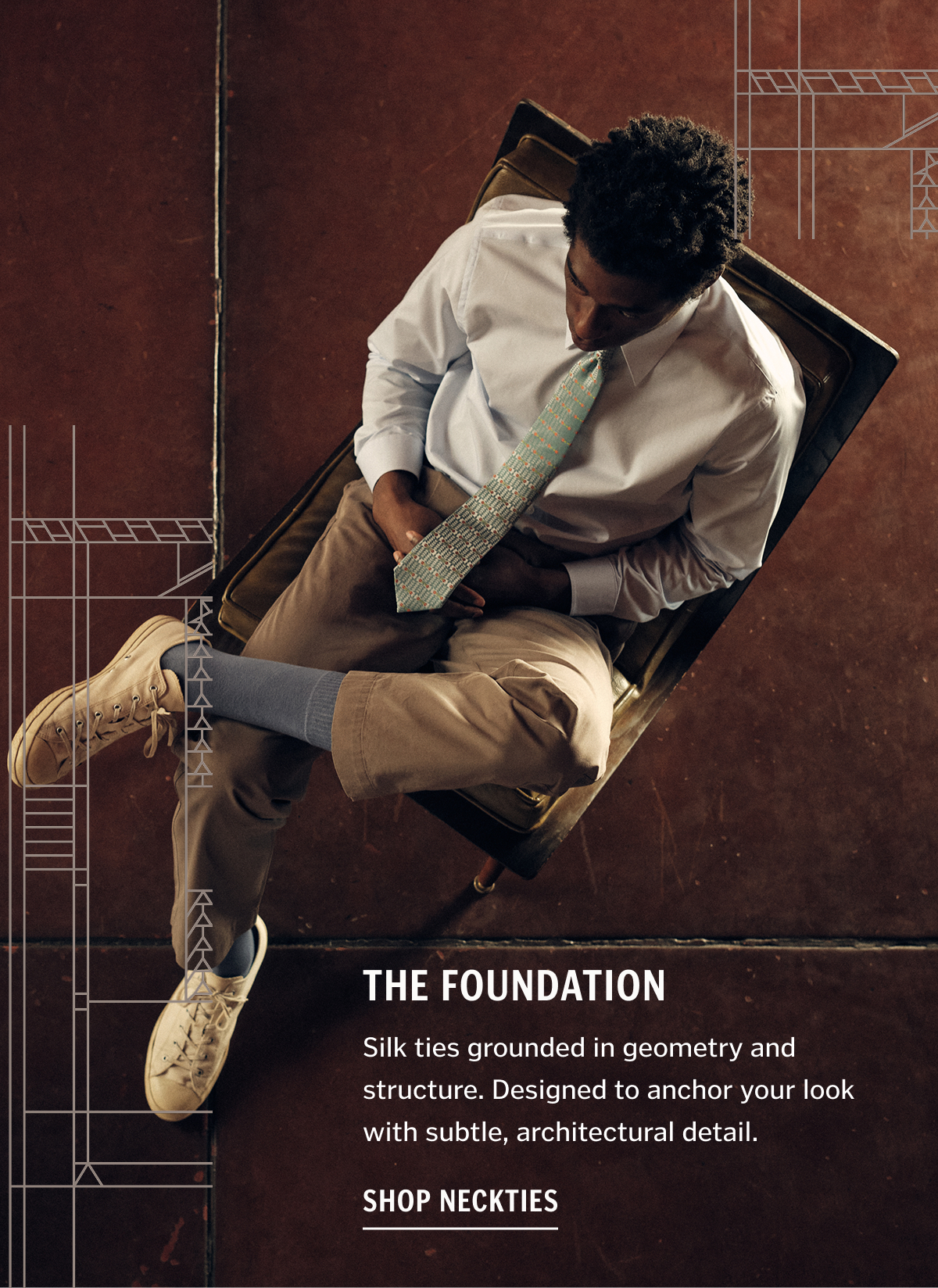 The Foundation. Silk ties grounded in geometry and structure. Designed to anchor your look with subtle, architectural detail.
