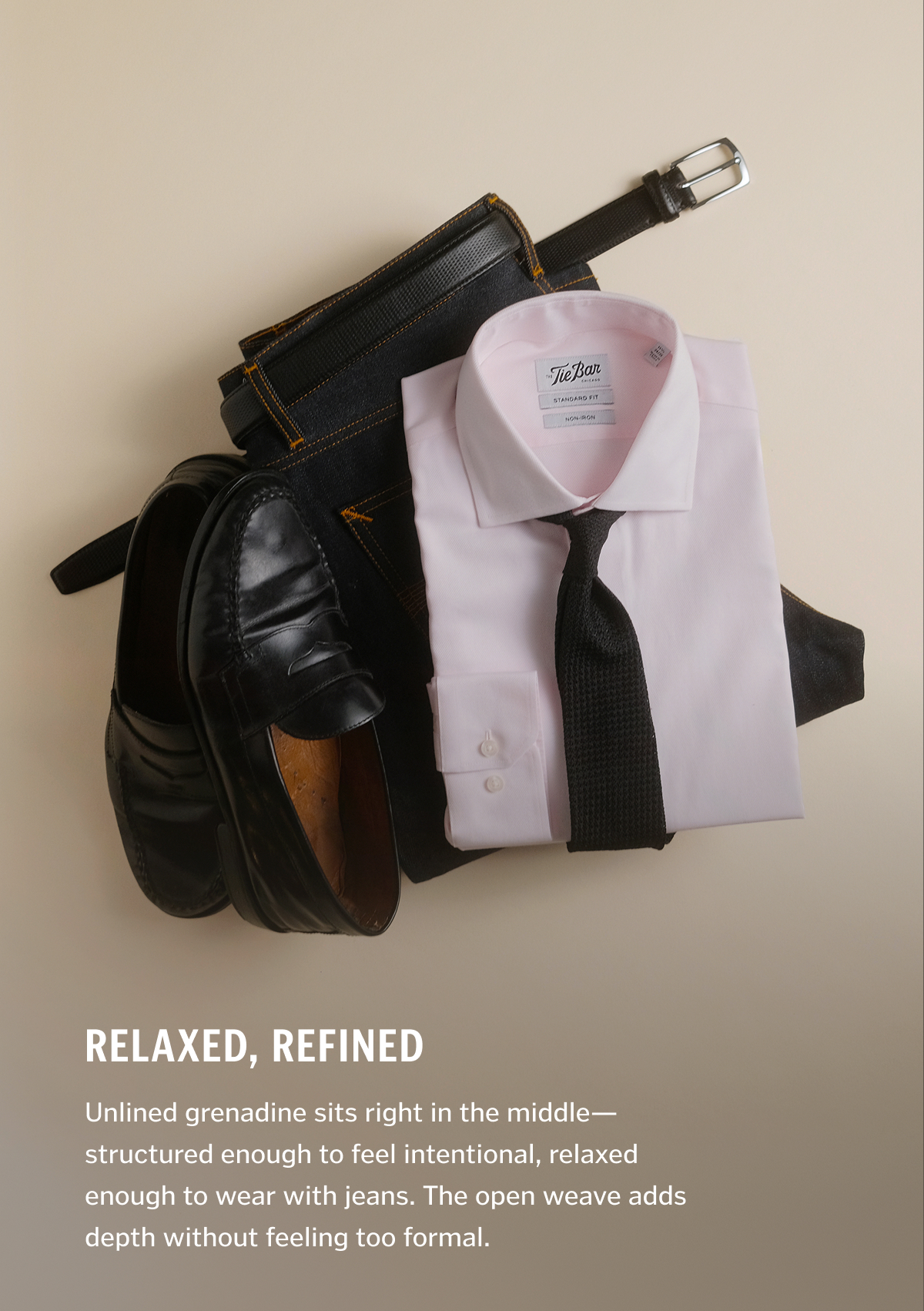 Relaxed, Refined. Unlined grenadine sits right in the middle—structured enough to feel intentional, relaxed enough to wear with jeans. The open weave adds depth without feeling too formal.