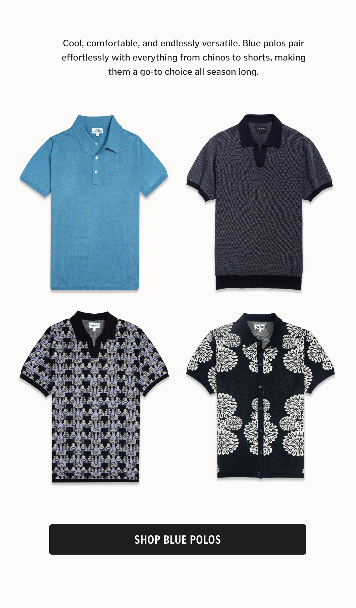 Cool, comfortable, and endlessly versatile. Blue polos pair effortlessly with everything from chinos to shorts, making them a go-to choice all season long. Shop Blue Polos