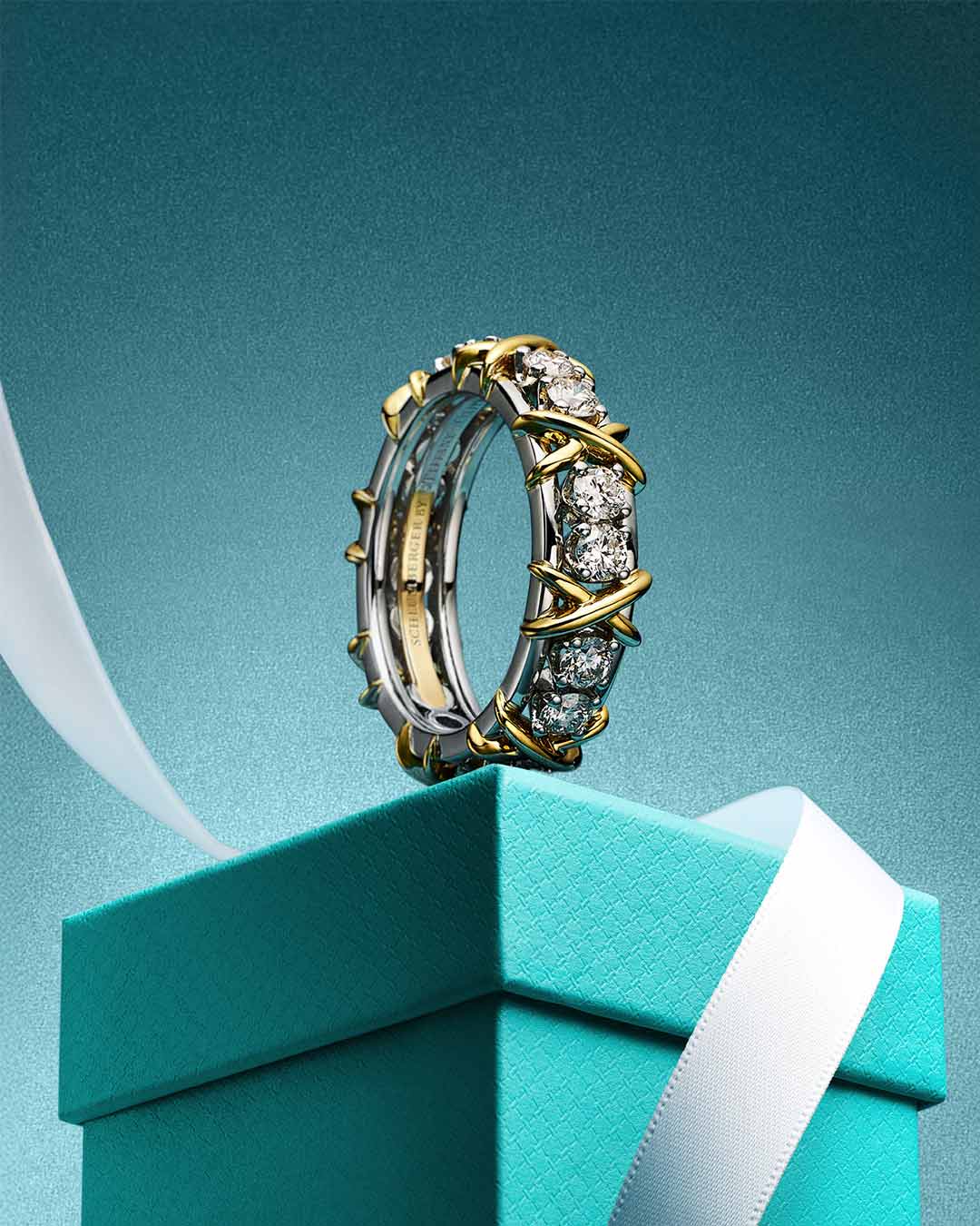 16 Stone Schlumberger Ring on a Tiffany Box