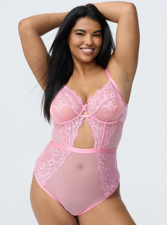 Demure Lace Thong Bodysuit