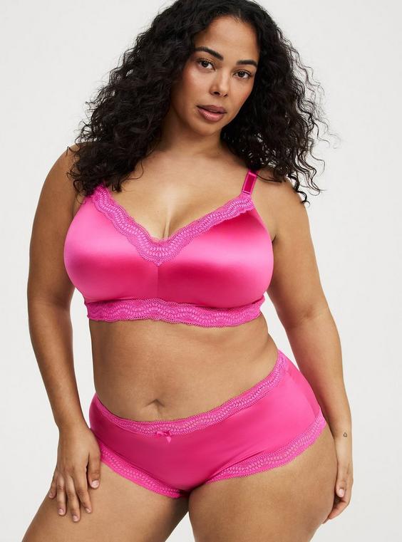 Shine Microfiber Mid-Rise Lace Trim Panty