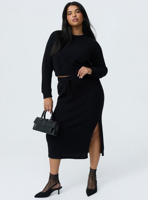 Waffle Knit Sweatshirt Skirt Set
