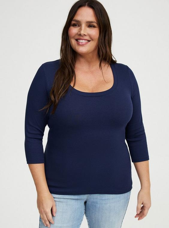 Cotton Modal Quarter Sleeve Scoop Neck Fitted Top