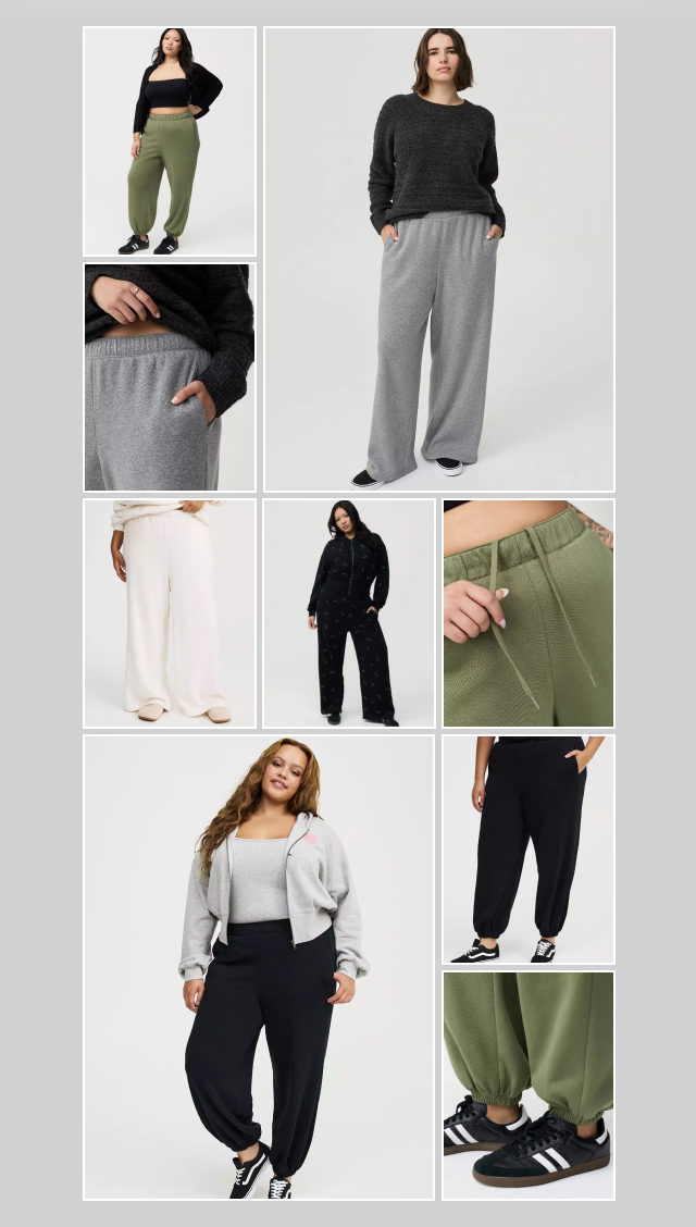 Grid of fleece bottoms 