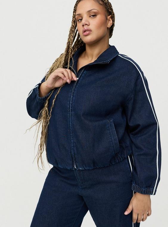 Stripe Zip Denim Bomber