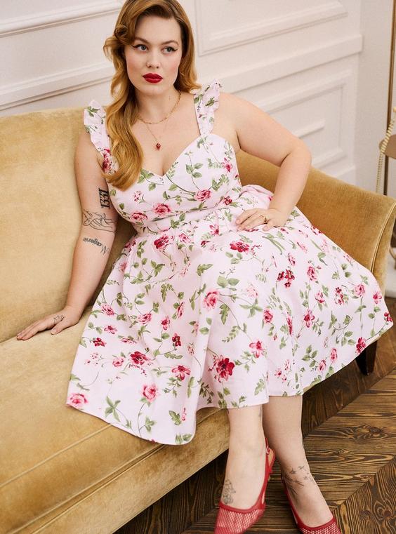 Retro Chic Flutter Sleeve Poplin Midi Dress