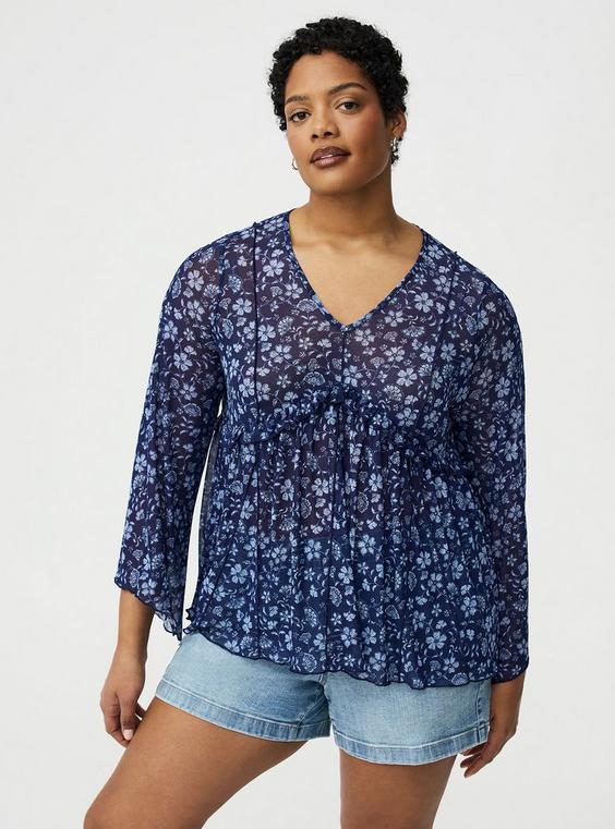 Mesh V-Neck Babydoll Top