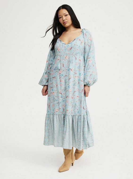 Blouson Sleeve Tiered Maxi Dress