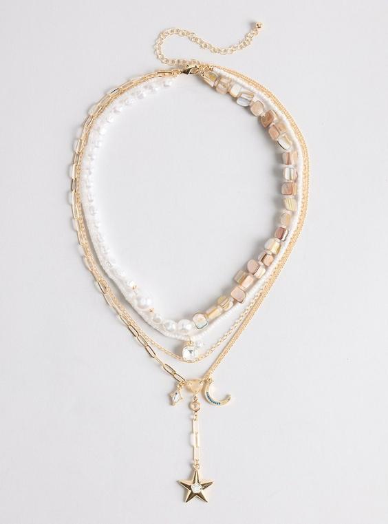 Pearl Beaded Celestial Layered Necklace