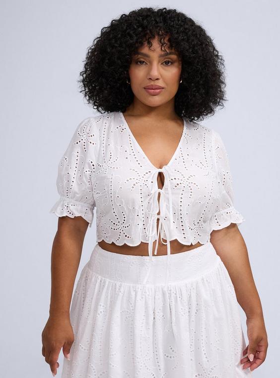 Belle Isle Embroidered Tie-Front Crop Top