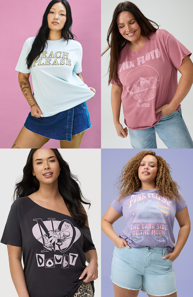 4 images of women in graphics t-shirts