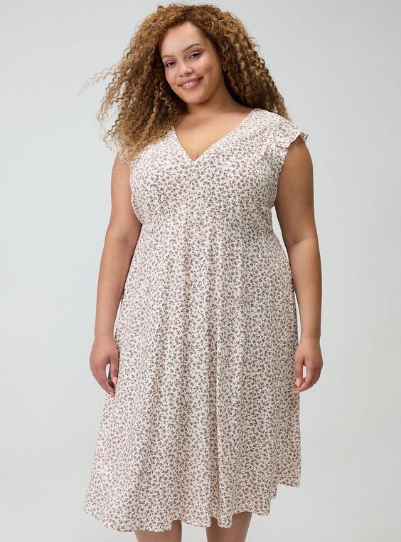 V-Neck Ruffle Sleeve Midi Dress