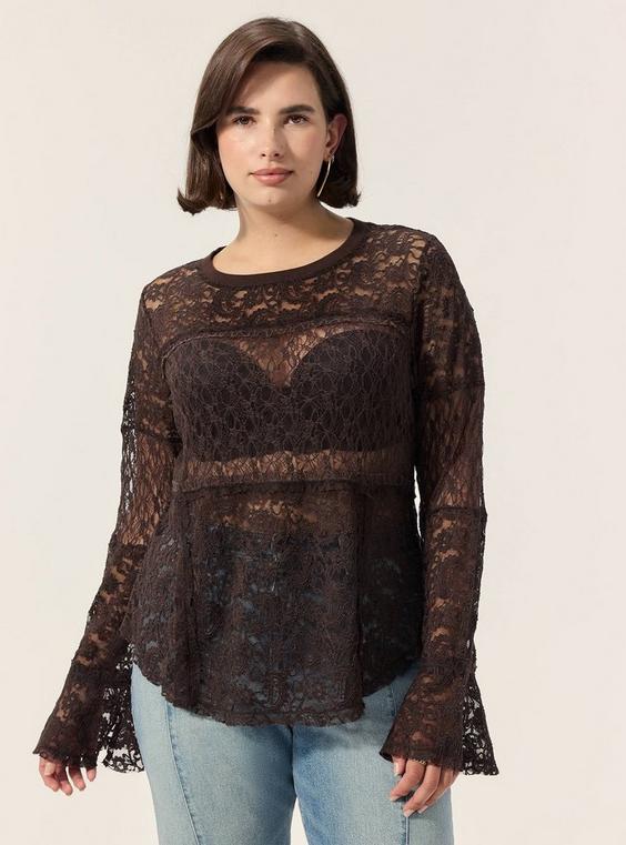 Festi Mixed Lace Bell Sleeve Top