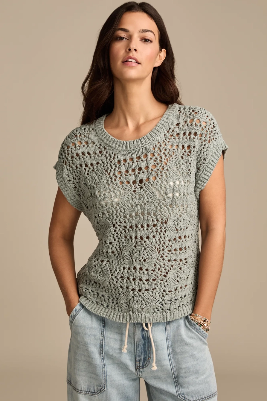 Image of Lucky Brand Crochet Sweater Vest - Women's Clothing Tops Sweaters in Turtledove