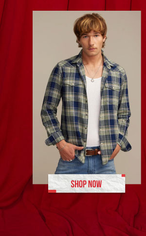 Long Sleeve Indigo Plaid Mesa Western Shirt Shop Now