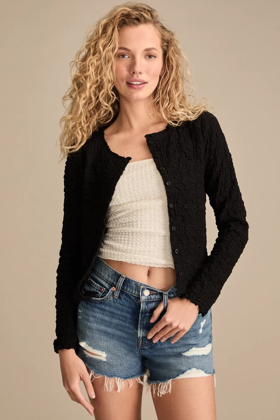 Image of Lucky Brand Textured Cardi - Women's Clothing Tops Sweaters in Bright White