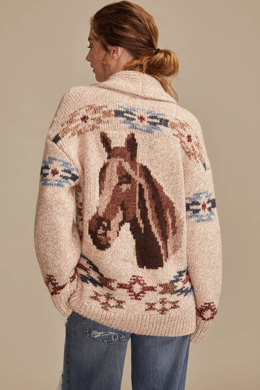 Image of Lucky Brand Santa Fe Horse Cardigan - Women's Clothing Tops Sweaters