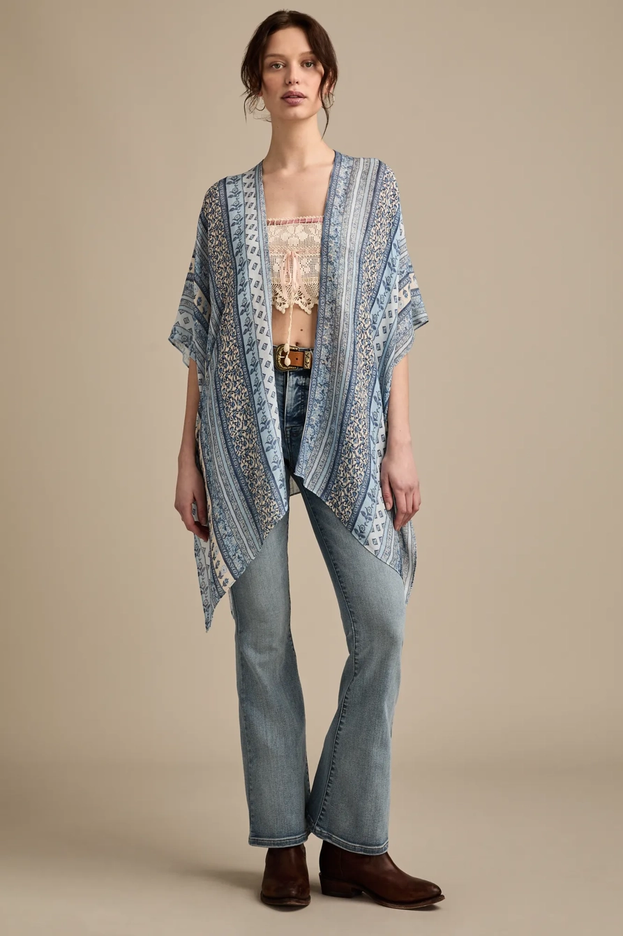 Image of Lucky Brand Easy Printed Kimono - Women's Clothing Outerwear Kimono Tops Shirts in Blue Multi