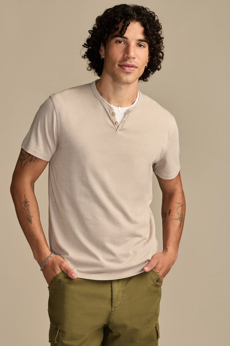 Image of Lucky Brand Venice Burnout Notch Neck Tee - Men's Clothing Tops Shirts Tee Graphic T Shirts in Sequoia