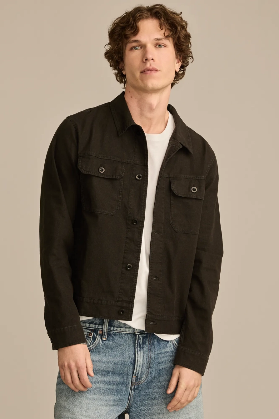 Image of Lucky Brand Linen Trucker Jacket - Men's Clothing Outerwear Jackets Coats in Raven