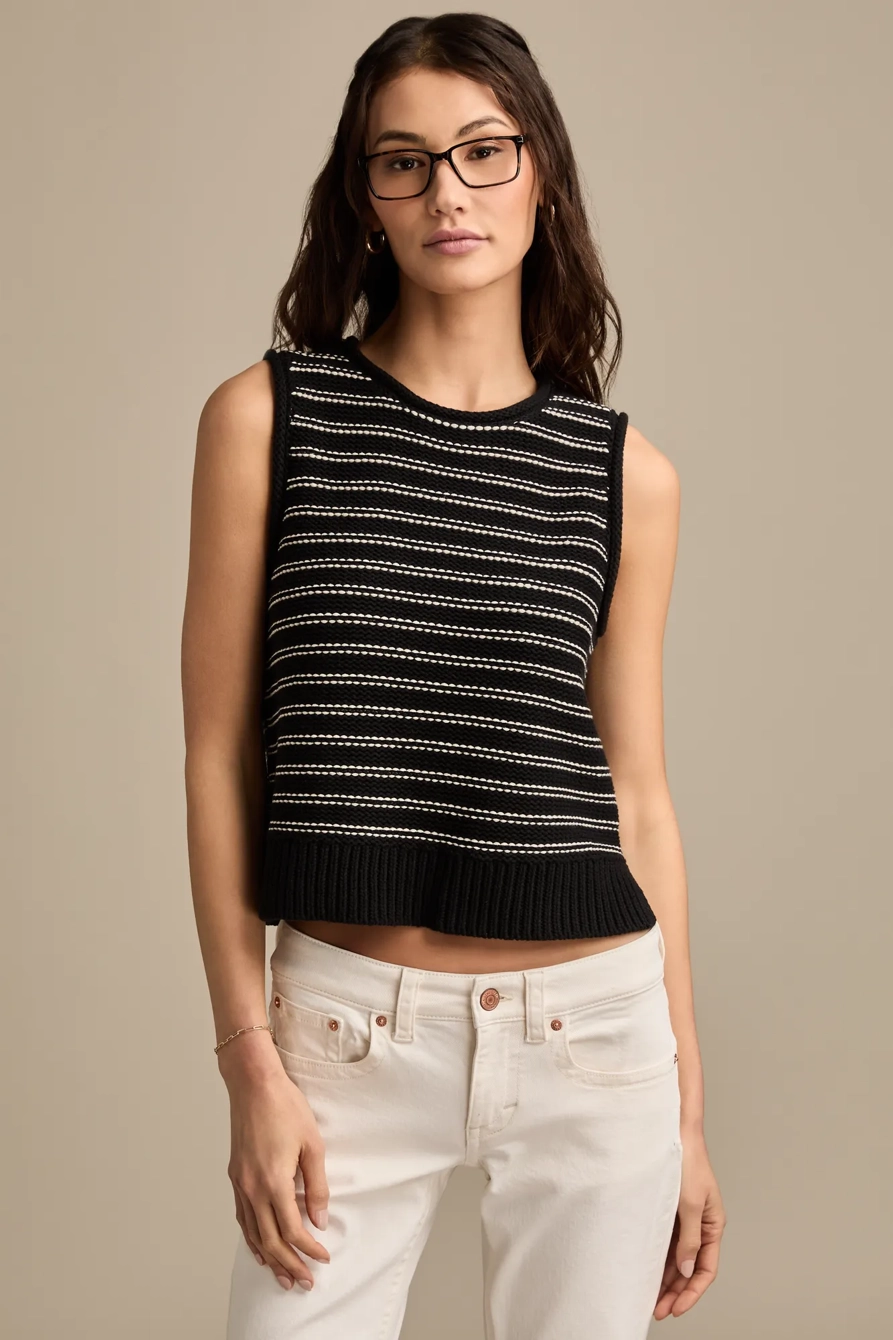 Image of Lucky Brand Pullover Sweater Vest - Women's Clothing Tops Sweaters Pullovers in Black Combo