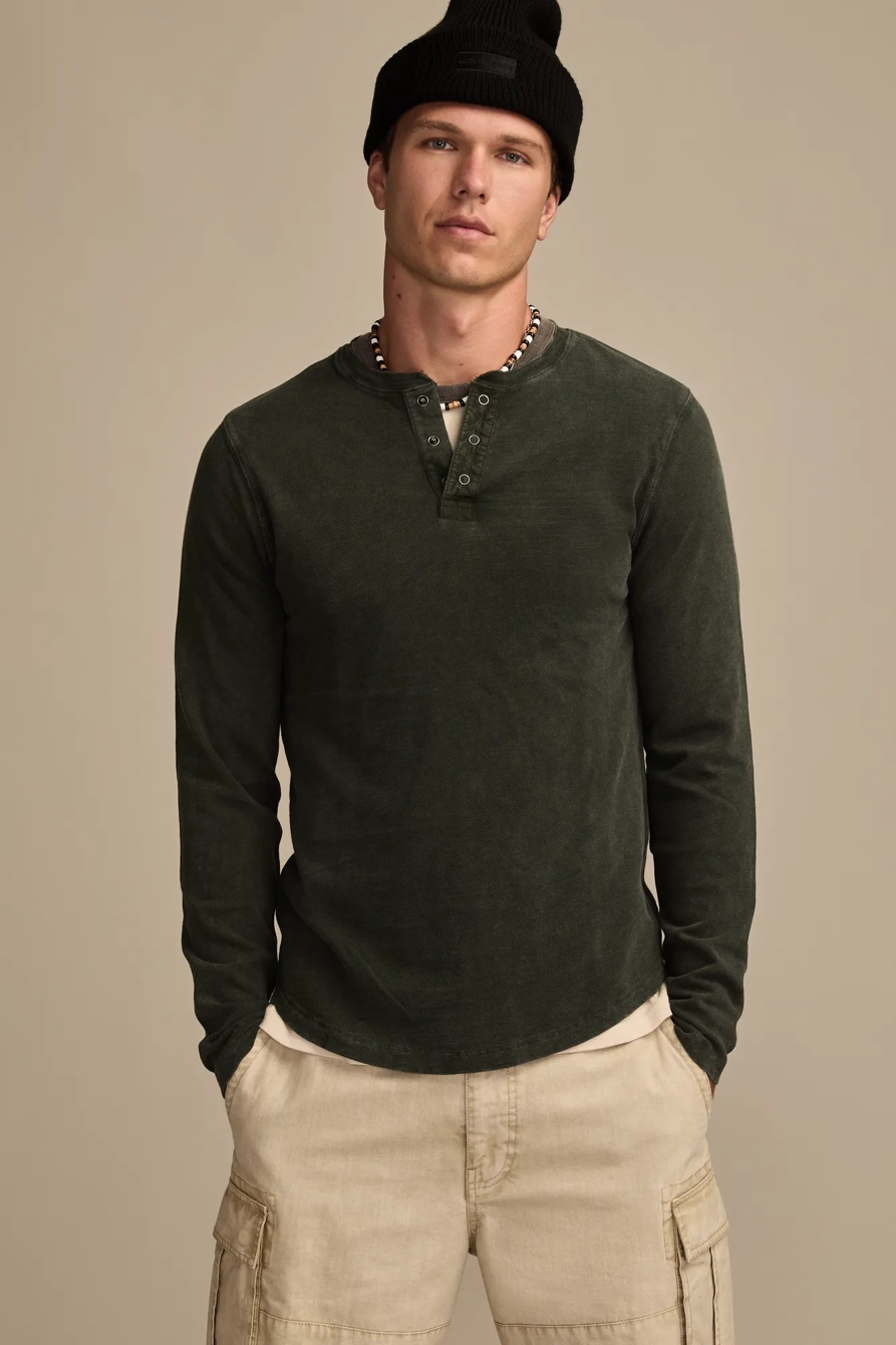 Image of Lucky Brand Long Sleeve Weekend Slub Henley - Men's Clothing Tops Tees Henley Shirt in Rosin