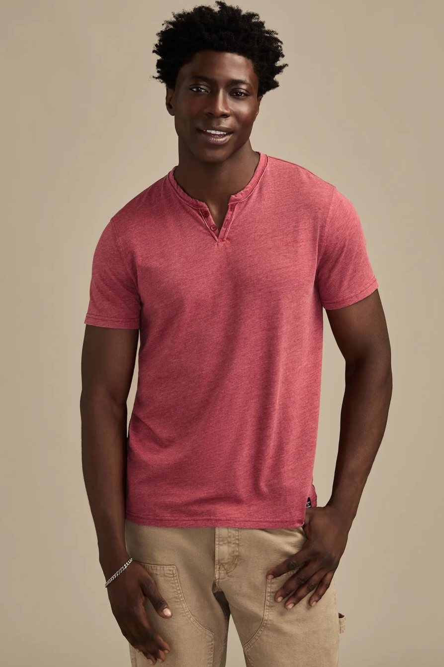Image of Lucky Brand Venice Burnout Notch Neck Tee - Men's Clothing Tops Shirts Tee Graphic T Shirts in Cress Green