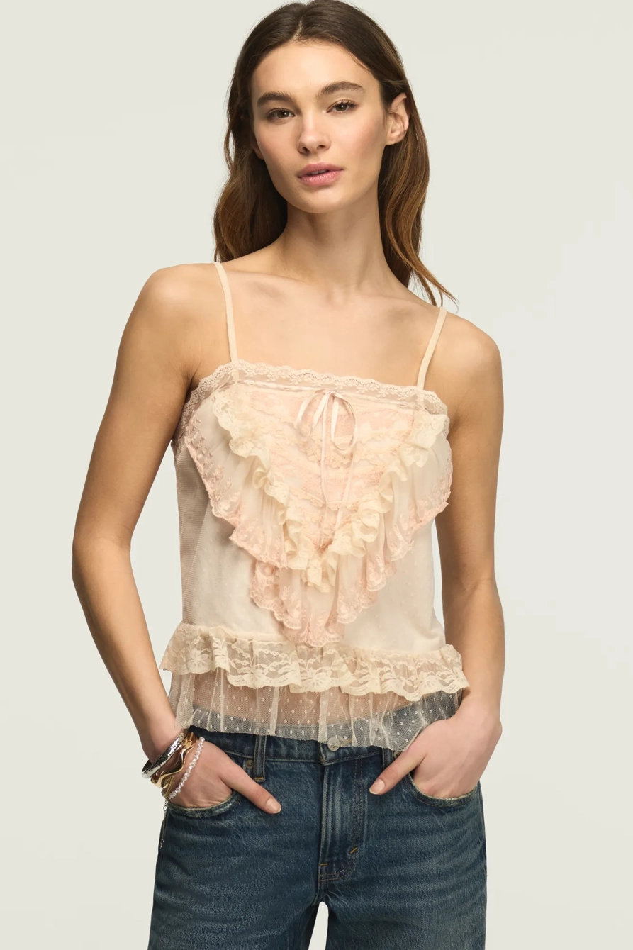Image of Lucky Brand Lace Mix Ruffle Tank - Women's Clothing Tops Tank Top in Shell