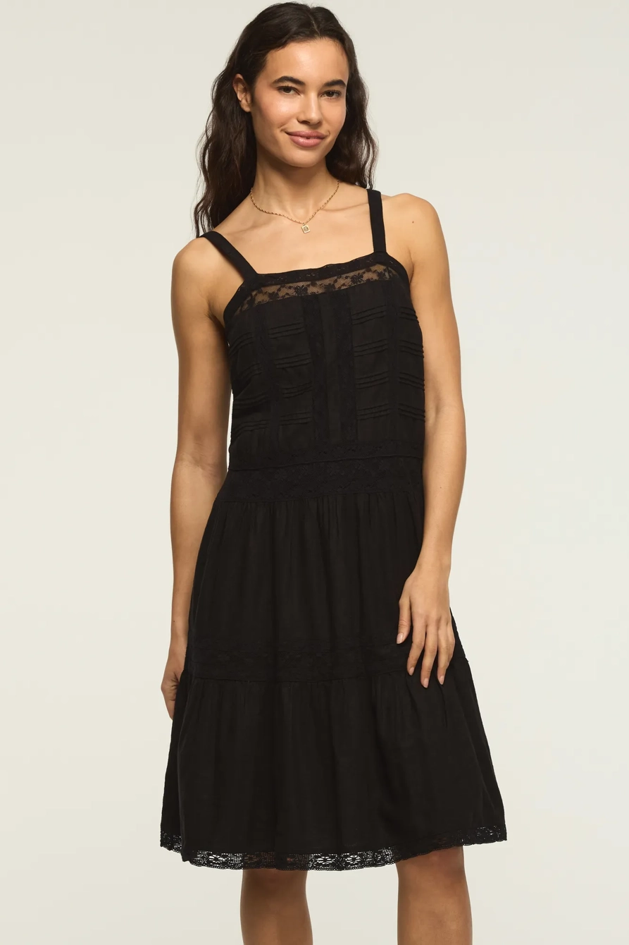 Image of Lucky Brand Lace Tiered Maxi Dress - Women's Clothing Dresses Maxi Dress in Caviar
