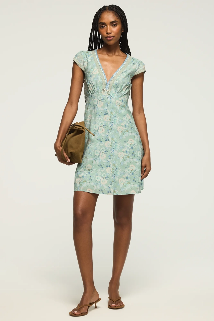 Image of Lucky Brand Cap Sleeve Printed Mini Dress - Women's Clothing Dresses Mini Dress in Blue Floral