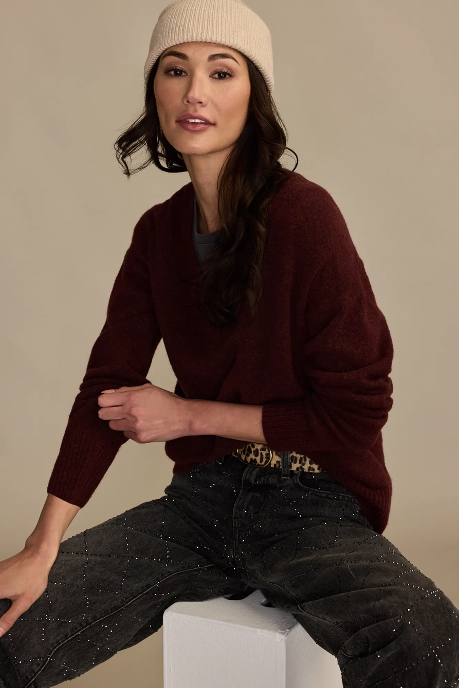 Image of Lucky Brand Cloud Soft V Neck Sweater - Women's Clothing Tops Sweaters in Oatmeal Heather