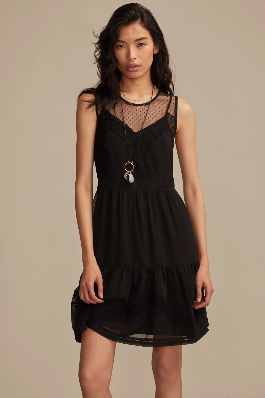 Image of Lucky Brand Mesh Tiered Mini Dress - Women's Clothing Dresses Mini Dress in Mauve Shadows
