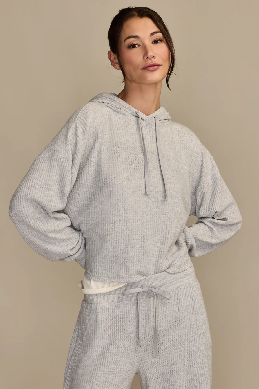Image of Lucky Brand Cloud Waffle Hoodie - Women's Clothing Outerwear Sweatshirts Crewneck Hoodies in Dress Blues