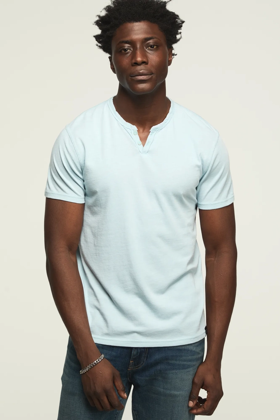 Image of Lucky Brand Venice Burnout Notch Neck Tee - Men's Clothing Tops Shirts Tee Graphic T Shirts in Blue Indigo