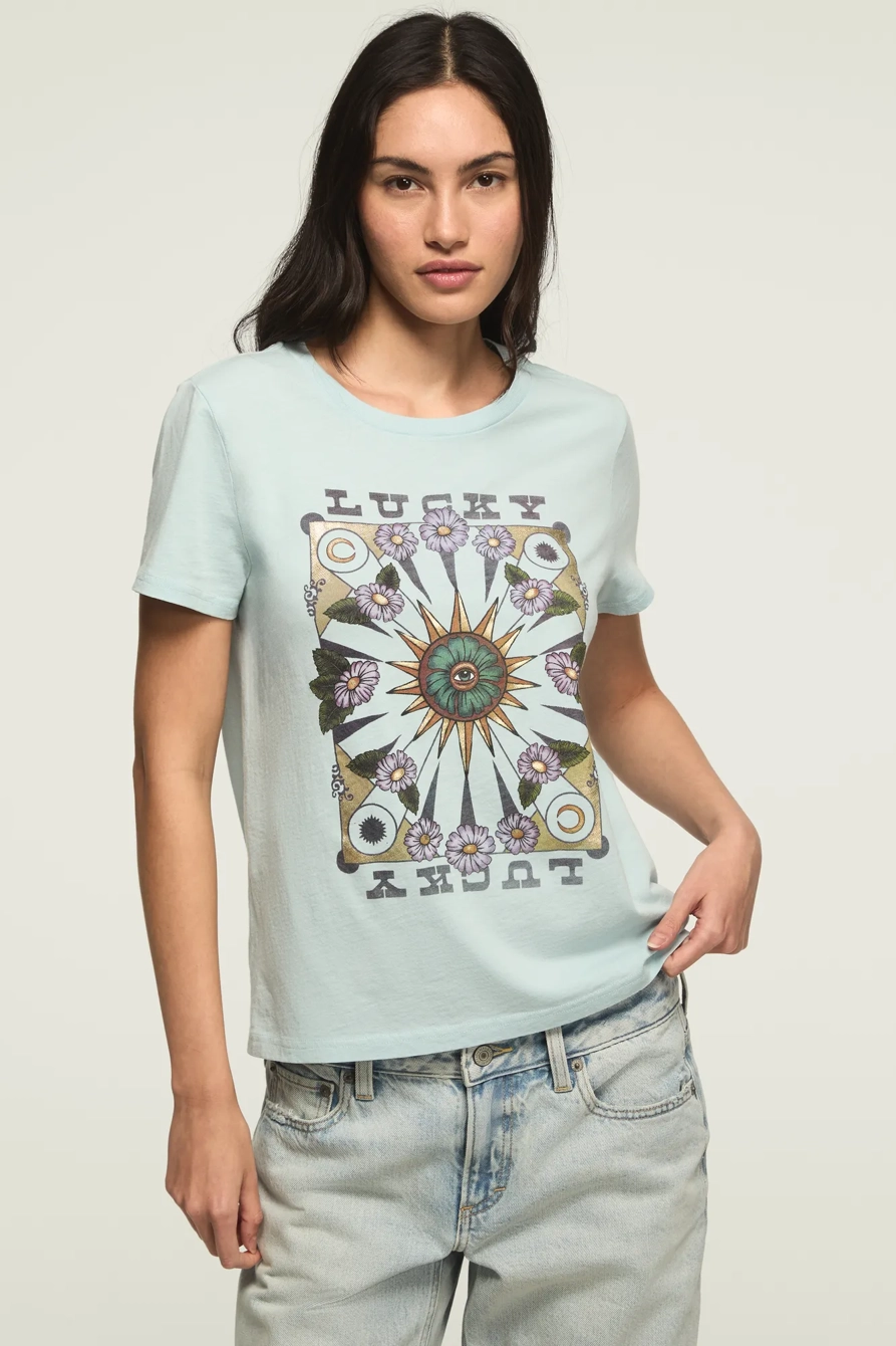 Image of Lucky Brand Lucky Floral Poster Classic Crew in Corydalis Blue