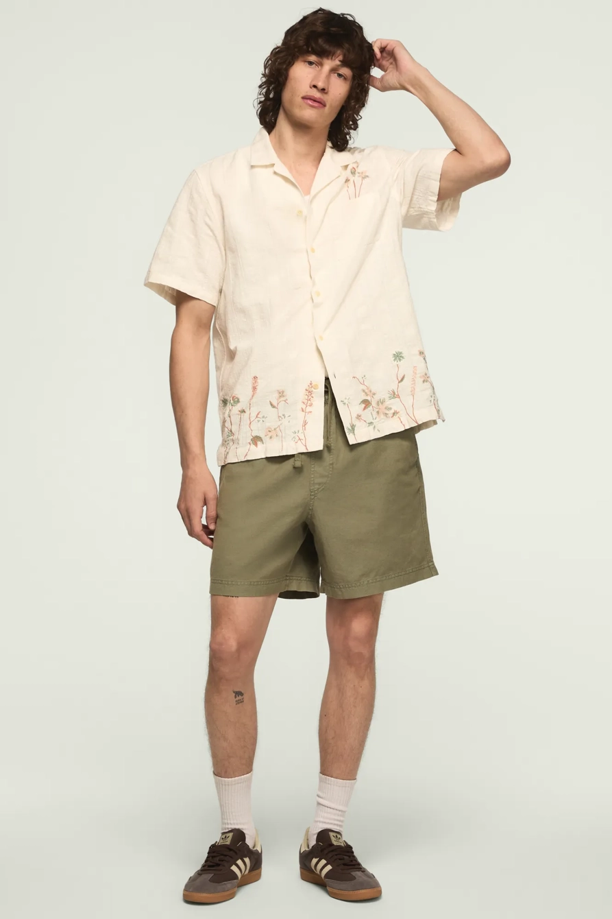 Image of Lucky Brand 6 Inch Linen Pull On Short - Men's Shorts Denim Jean in Flint Stone