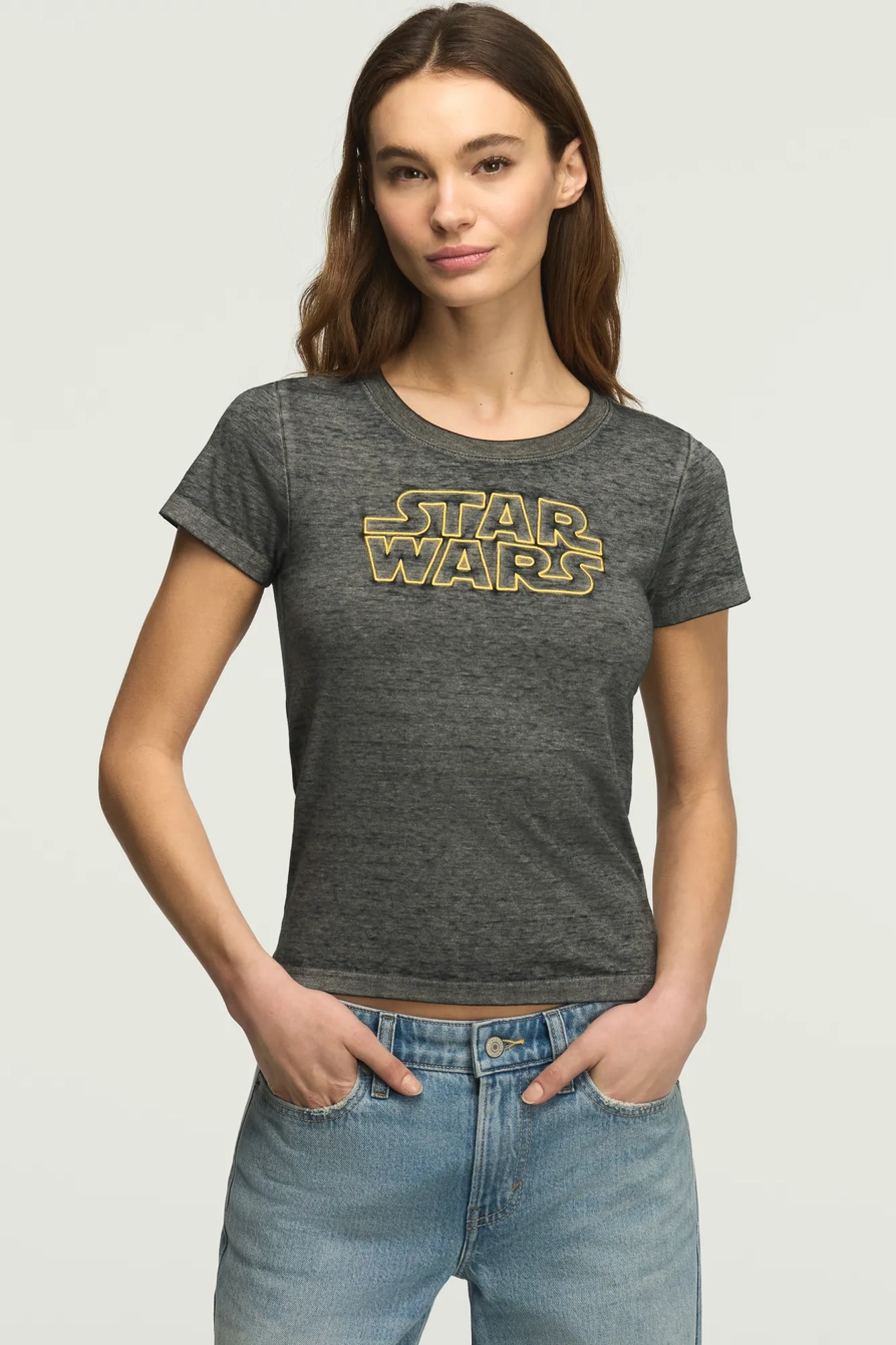Image of Lucky Brand Star Wars Baby Tee - Women's Clothing Tops Shirts Tee Graphic T Shirts in Jet Black