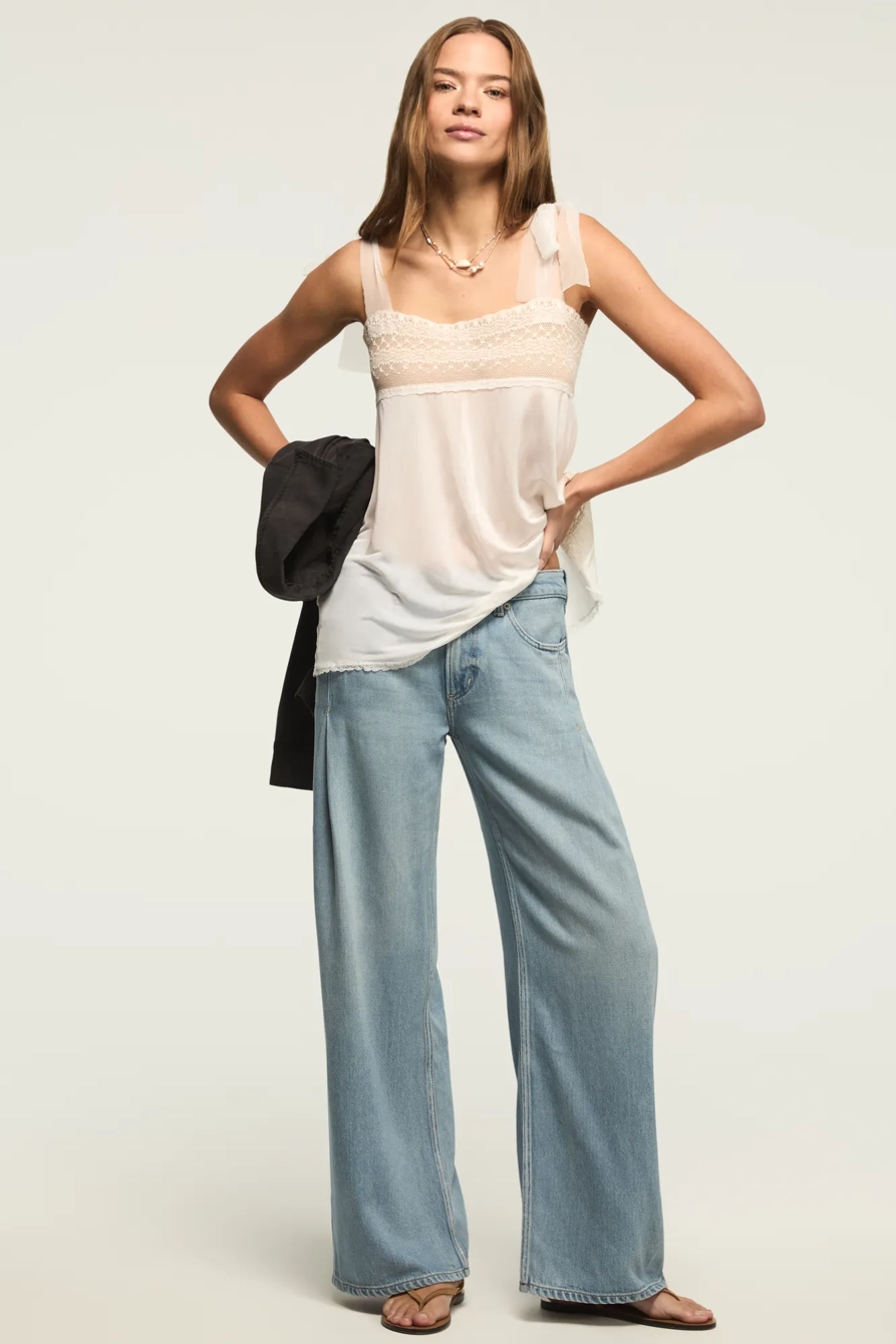 Image of Lucky Brand Wide Leg Pleated Liquid Denim Luxe Palazzo - Women's Pants Denim Wide Leg Jeans in River