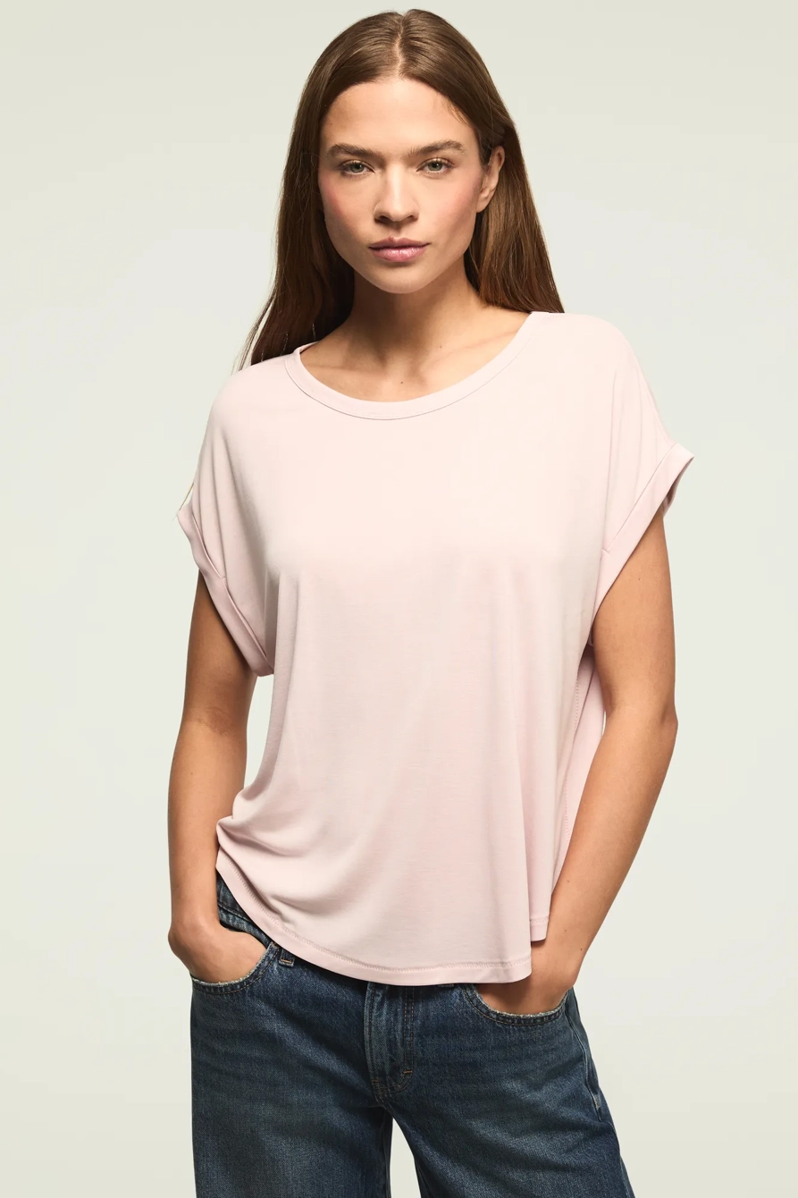 Image of Lucky Brand Short Sleeve Sandwash Dolman Tee - Women's Clothing Tops Shirts Tee Graphic T Shirts in Navy