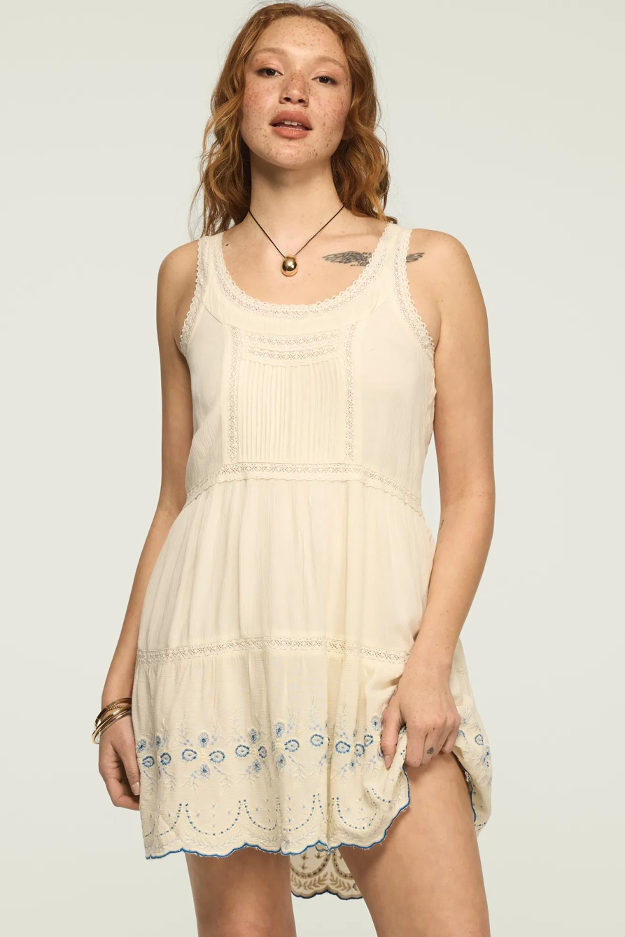 Image of Lucky Brand Easy Lace Trim Embroidered Mini Dress - Women's Clothing Dresses Mini Dress in Raven