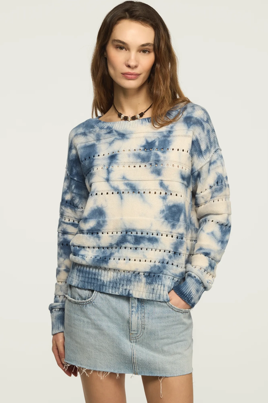 Image of Lucky Brand Beachy Tie Dye Pullover Sweater - Women's Clothing Tops Sweaters Pullovers in True Navy