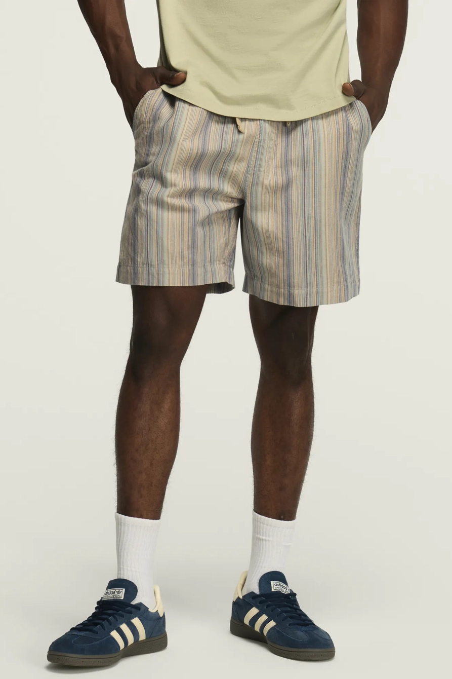 Image of Lucky Brand 7 Inch Linen Pull On Short - Men's Shorts Denim Jean in Blue Multi
