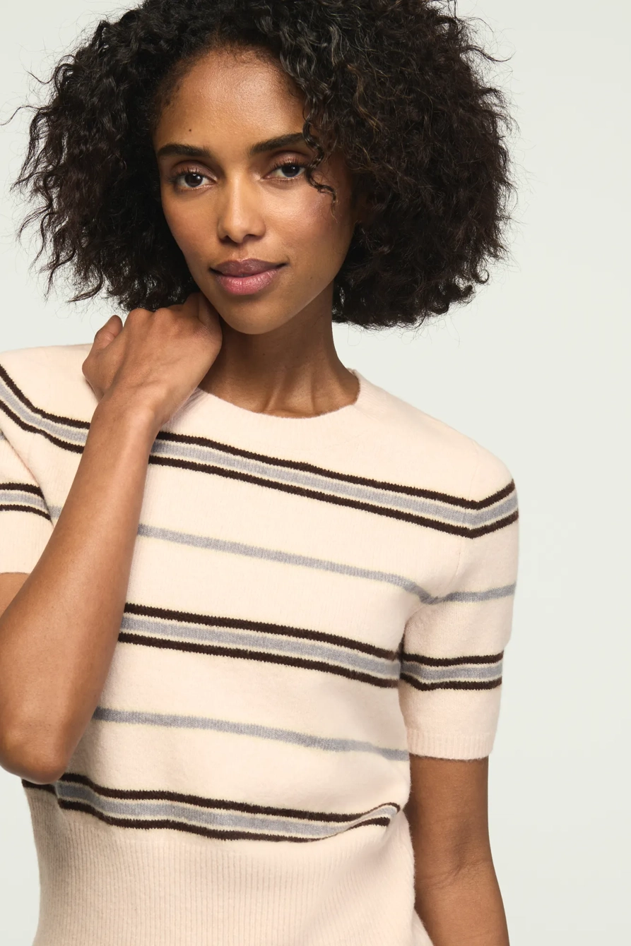 Image of Lucky Brand Striped Sweater Tee - Women's Clothing Tops Shirts Tee Graphic T Shirts in Silver Peony